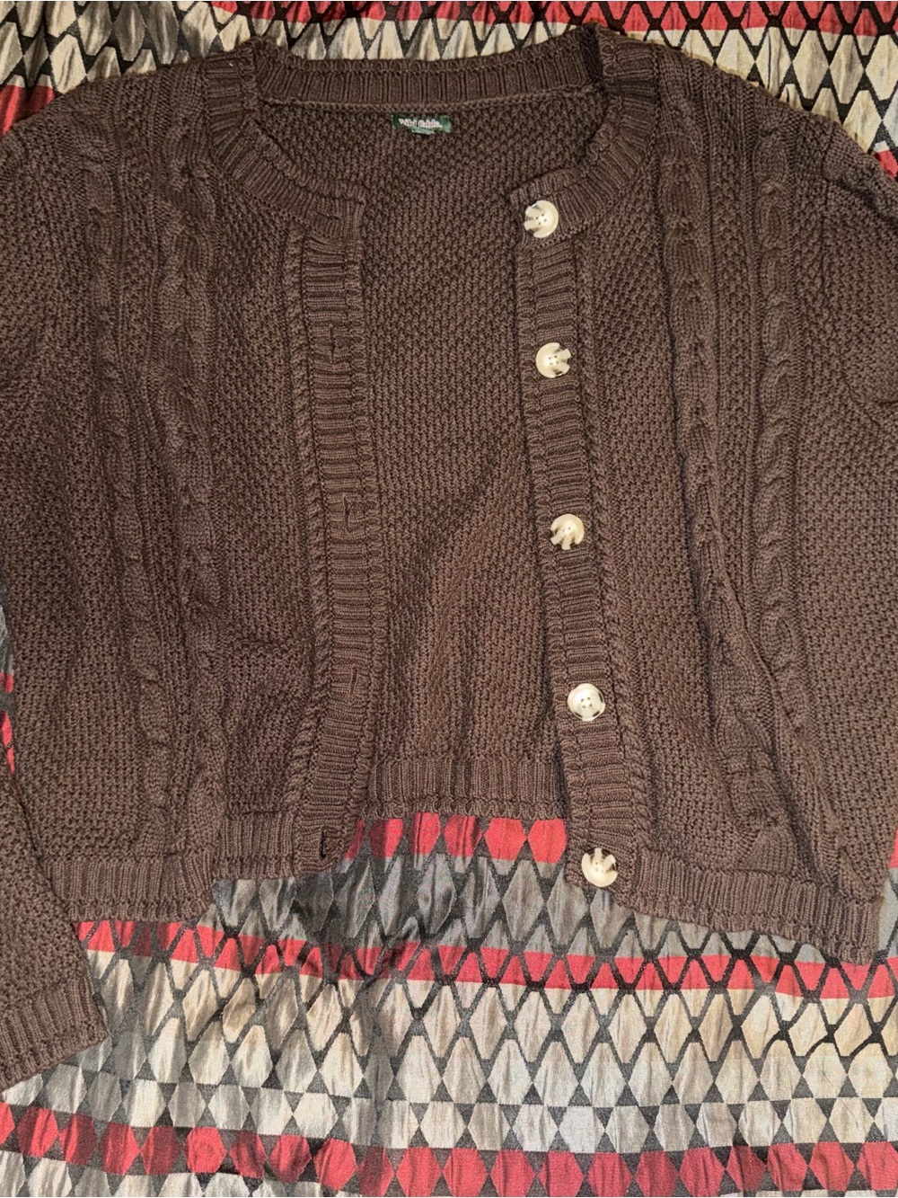 wild fable Brown Cropped Cable Knit Button-Front Cardigan